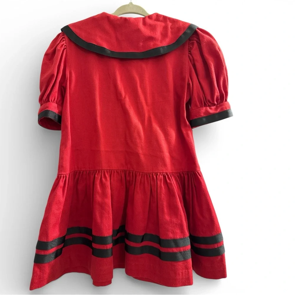Vintage Bonnie Jean Red and‎ Black Sailor Dress VTG Made in USA Cherry Bow